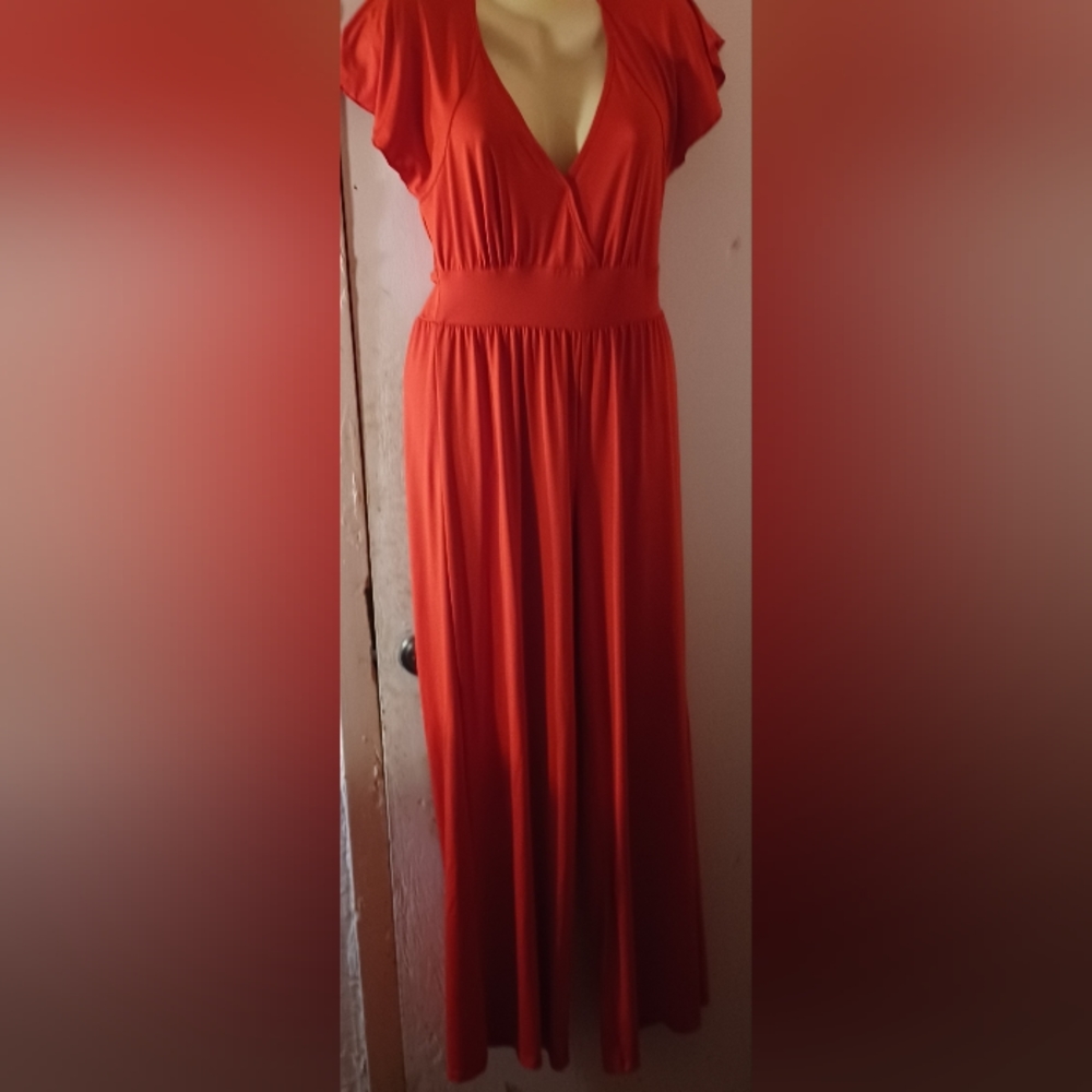 DOTS Red Retro party Jumpsuit SZ L Tall 42"  long Women's